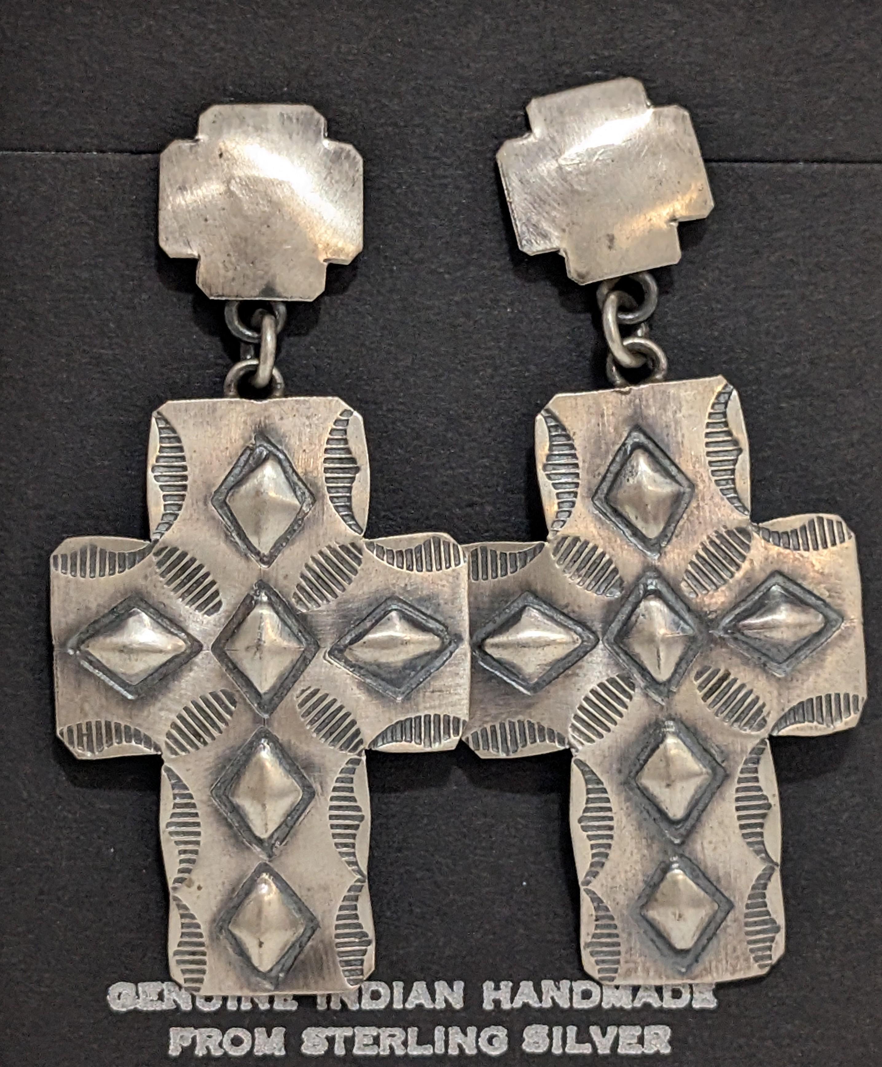 Stamped Sterling Silver Cross Earrings