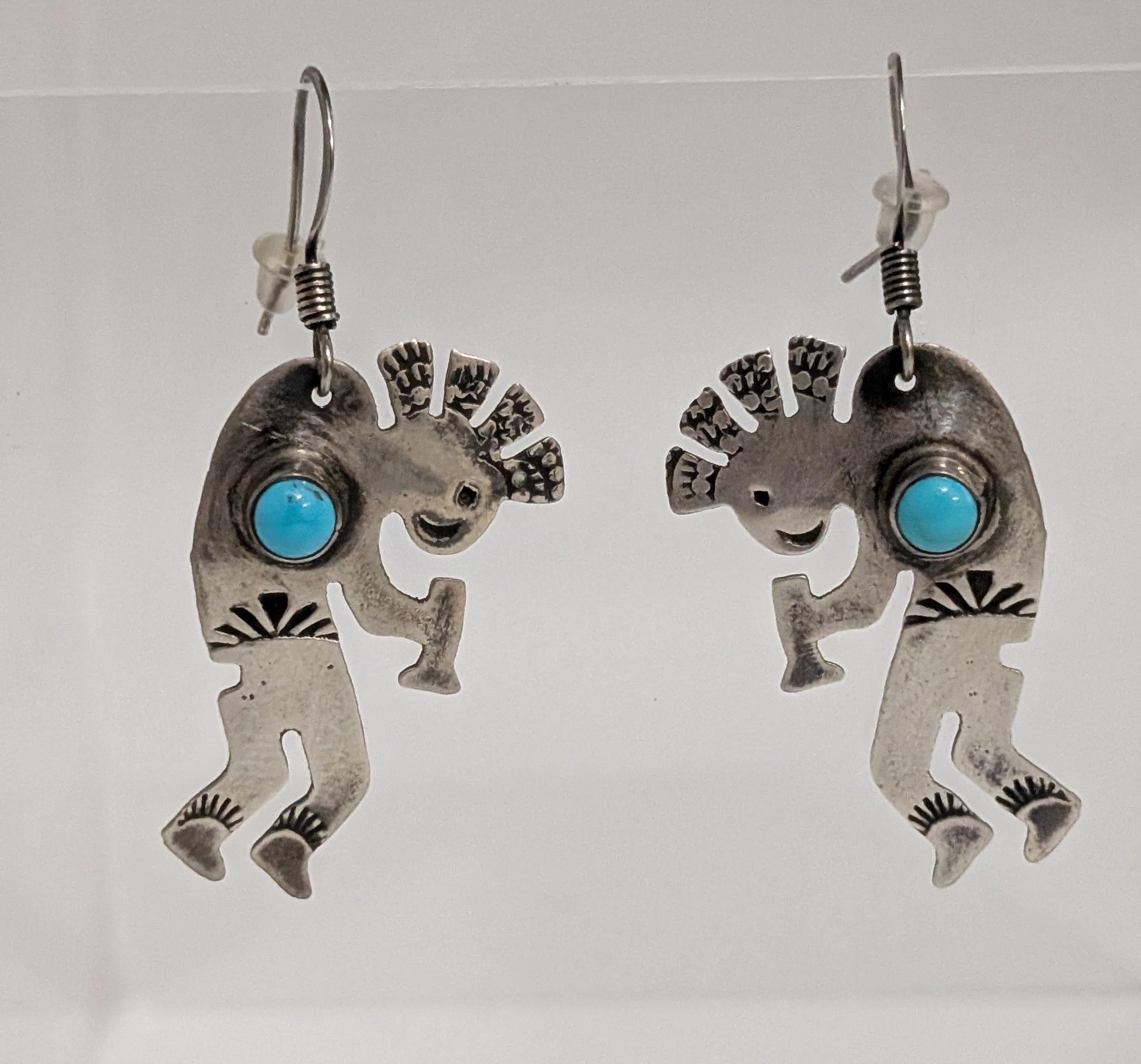 Kokopeli Earrings w Dot of Turquoise