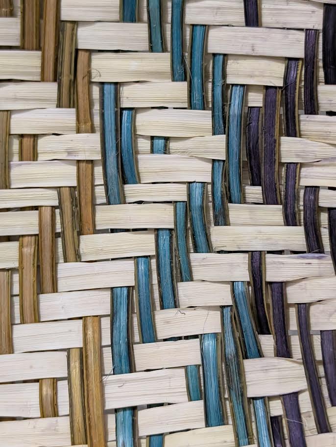 12" Hopi Basket, S Tenakhongva, Teal, purple, yellow, white