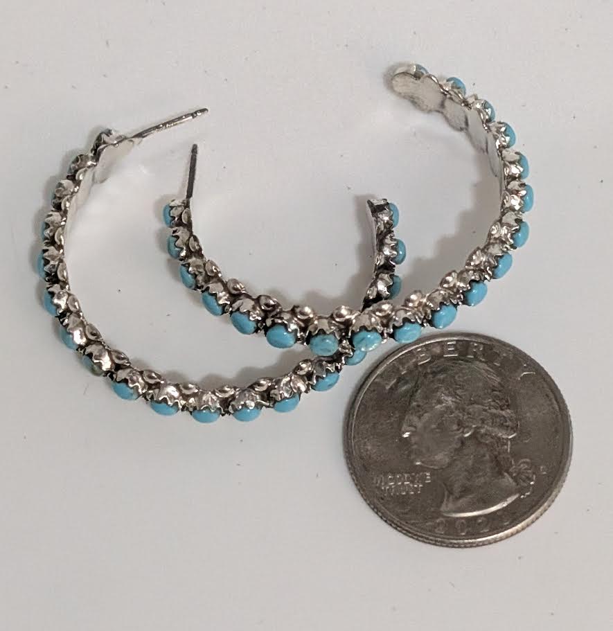 Zuni Needle Point Turquoise Hoops, M Quam