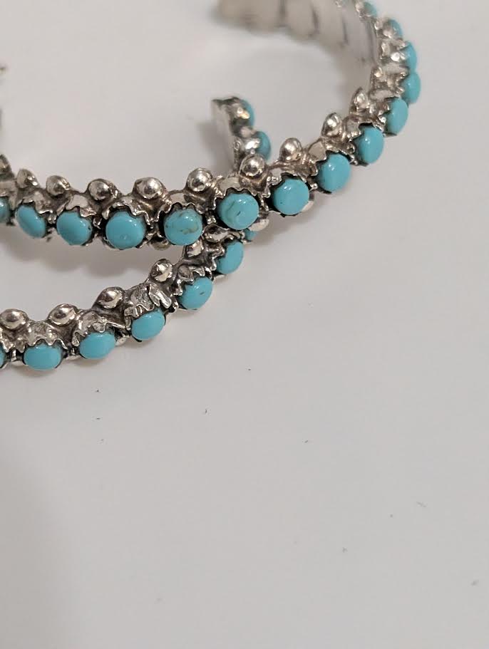 Zuni Needle Point Turquoise Hoops, M Quam