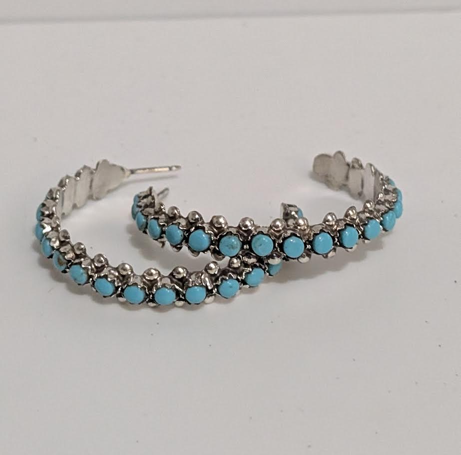 Zuni Needle Point Turquoise Hoops, M Quam
