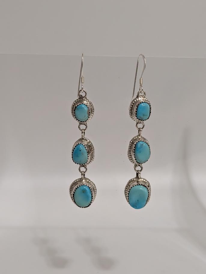 Turquoise earrings, 3 stones