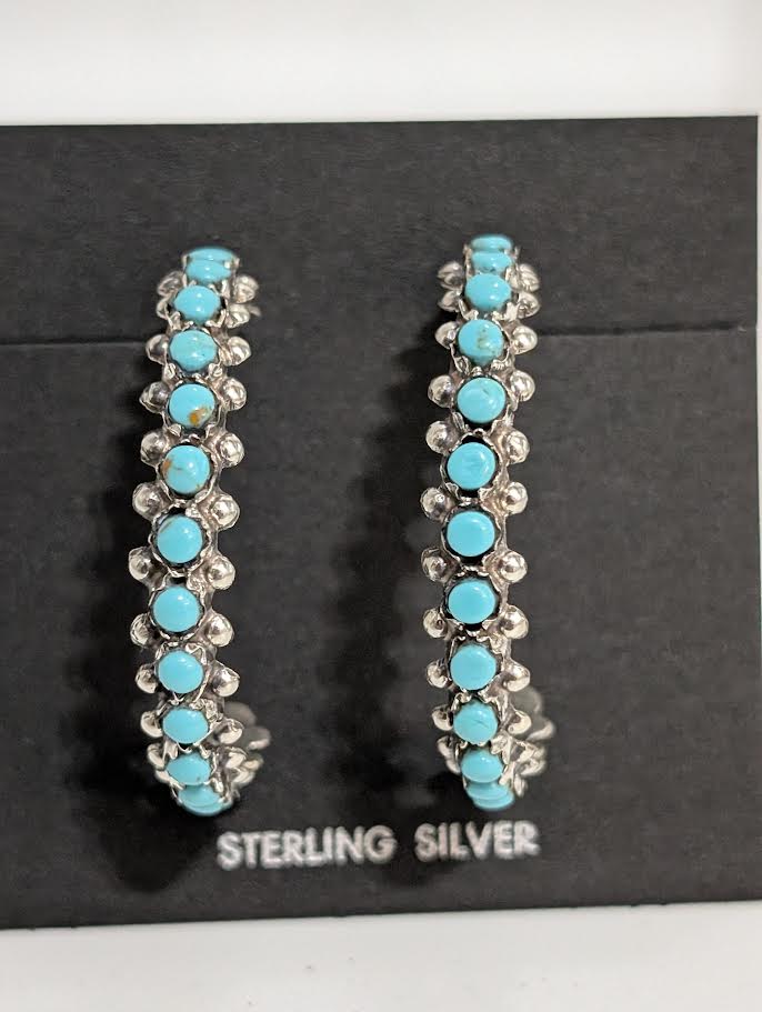 Zuni Needle Point Turquoise Hoops, M Quam