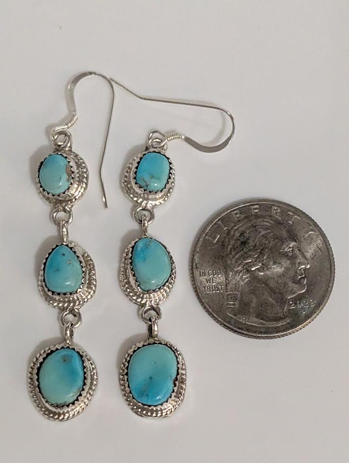 Turquoise earrings, 3 stones