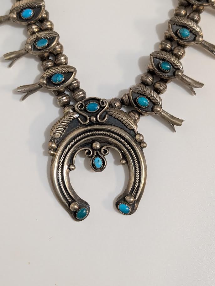Squash Blossom Necklace w Turquoise, 23" by JM Haley