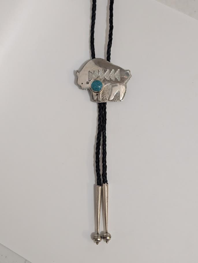 Buffalo Shaped Bolo w Turquoise