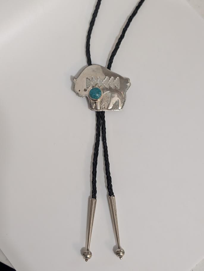 Buffalo Shaped Bolo w Turquoise
