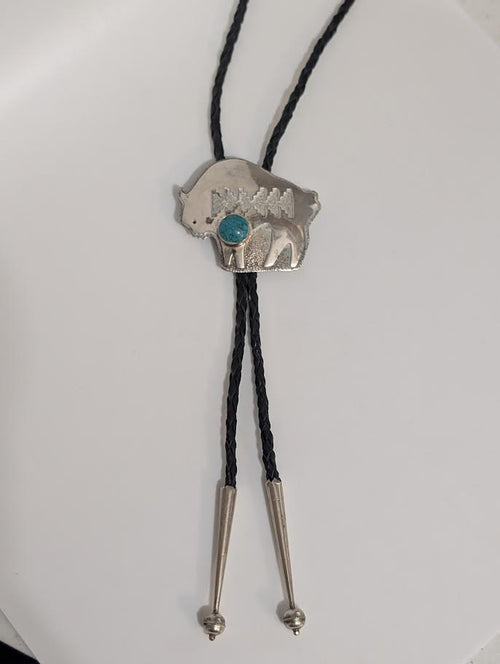 Buffalo Shaped Bolo w Turquoise