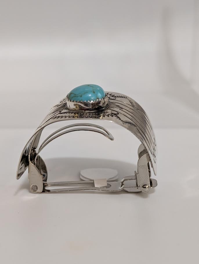 Sterling Silver and Turquoise Hair Barette, Joann Silver