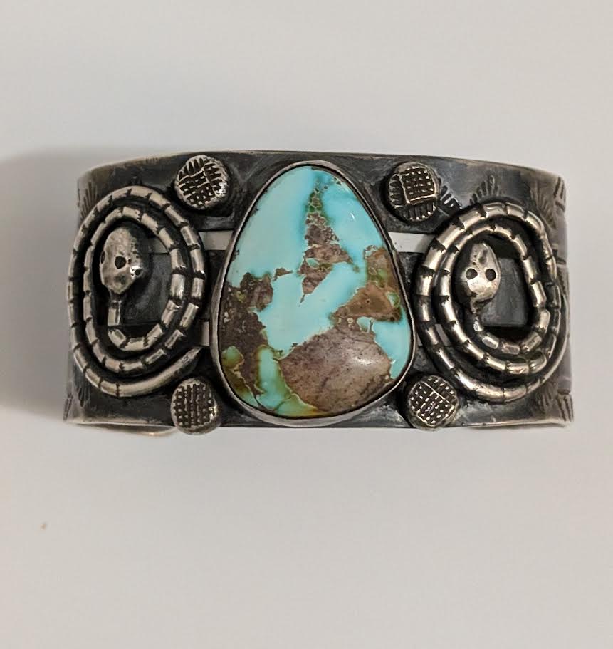 Sterling Silver Bracelet with Turquoise and snakes