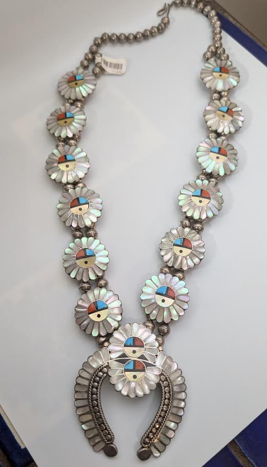 1970s Zuni Inlay Sunface Necklace
