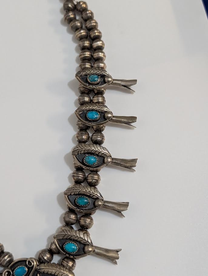Squash Blossom Necklace w Turquoise, 23" by JM Haley