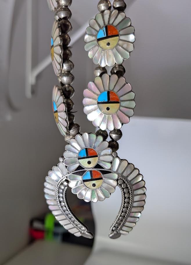 1970s Zuni Inlay Sunface Necklace