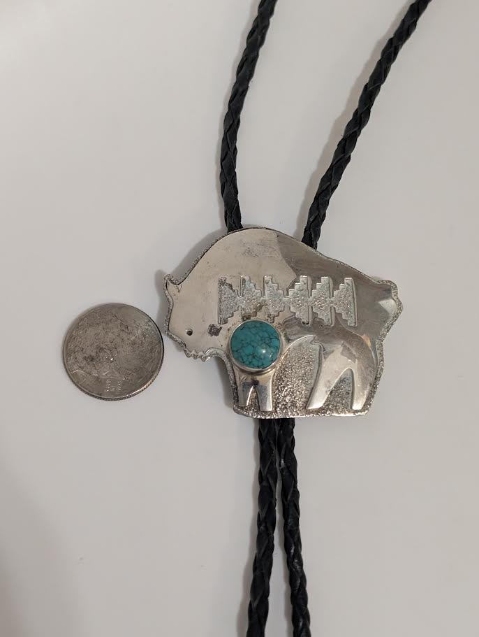 Buffalo Shaped Bolo w Turquoise
