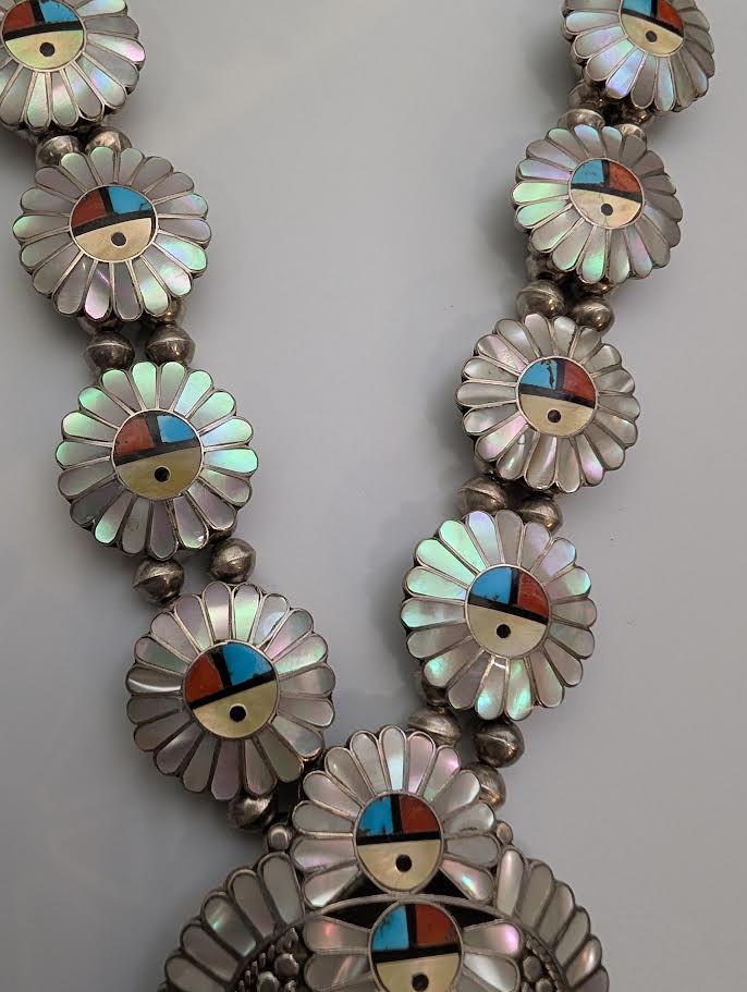 1970s Zuni Inlay Sunface Necklace