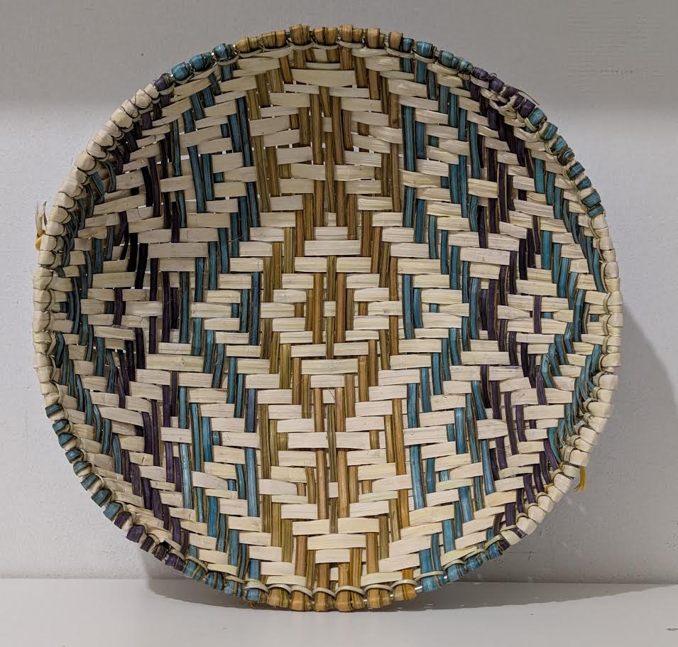 12" Hopi Basket, S Tenakhongva, Teal, purple, yellow, white