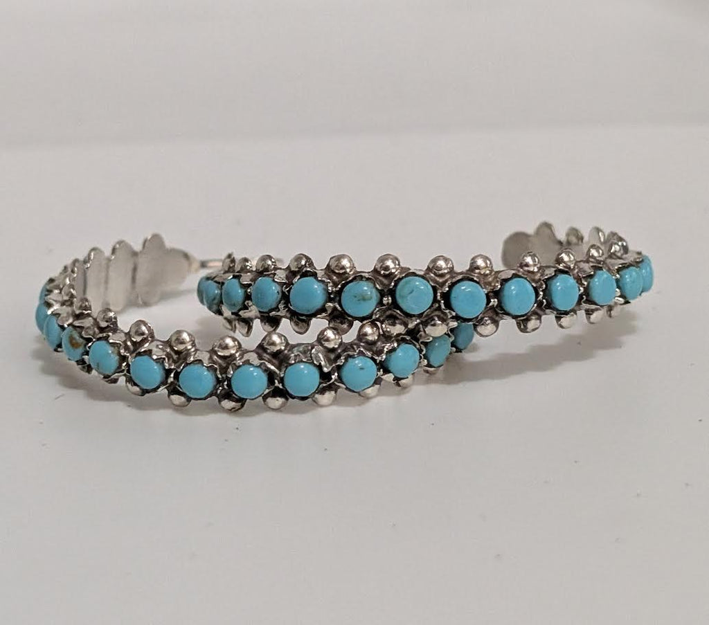 Zuni Needle Point Turquoise Hoops, M Quam