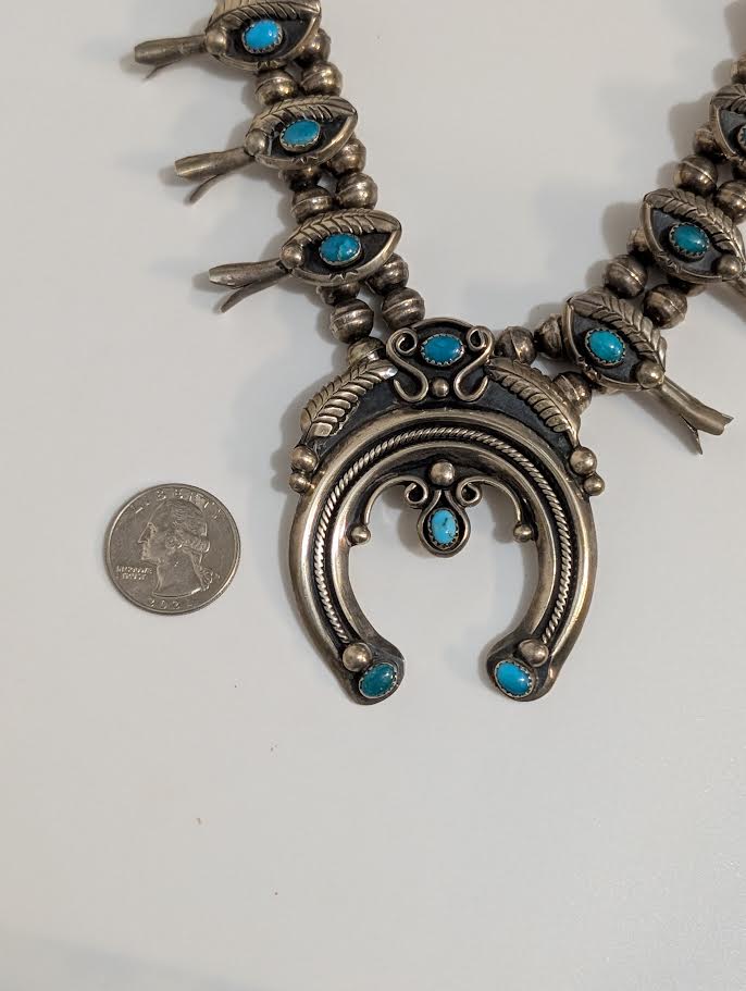 Squash Blossom Necklace w Turquoise, 23" by JM Haley