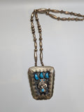 1970s Shadow Box Necklace w Kachina, Silver Beads