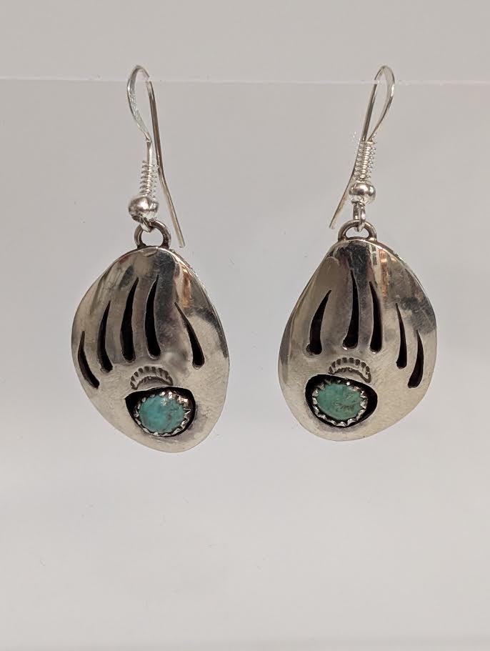 Shadowbox earrings, paw print w Turq.