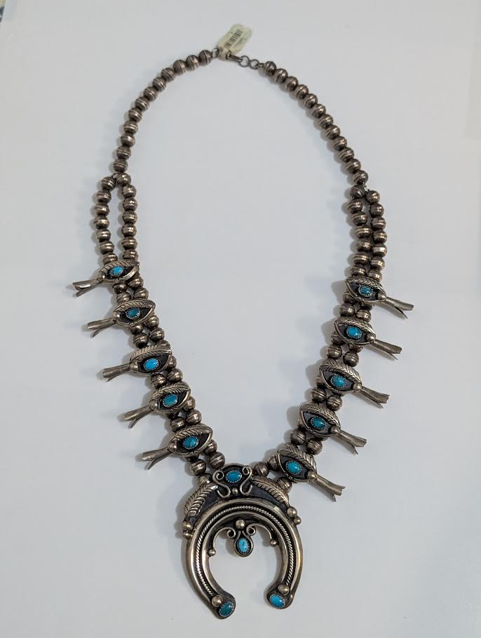 Squash Blossom Necklace w Turquoise, 23" by JM Haley
