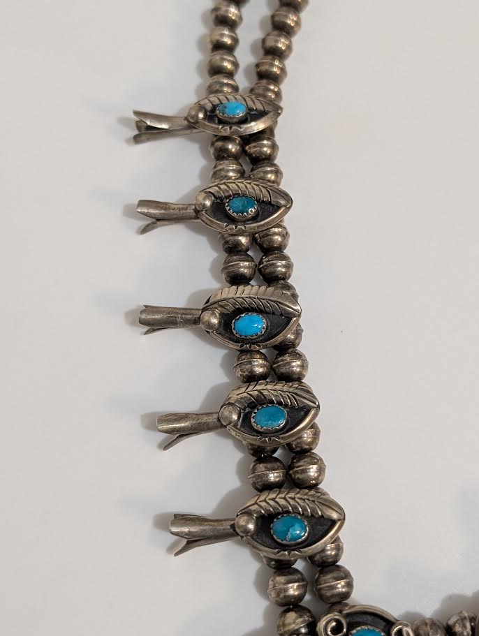 Squash Blossom Necklace w Turquoise, 23" by JM Haley