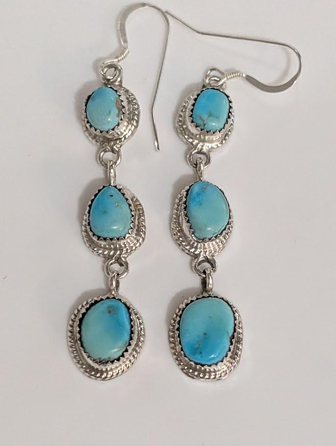 Turquoise earrings, 3 stones