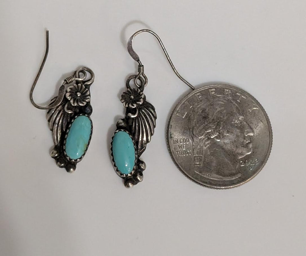 Sterling Silver Flower and Leaf w Oval Turquoise