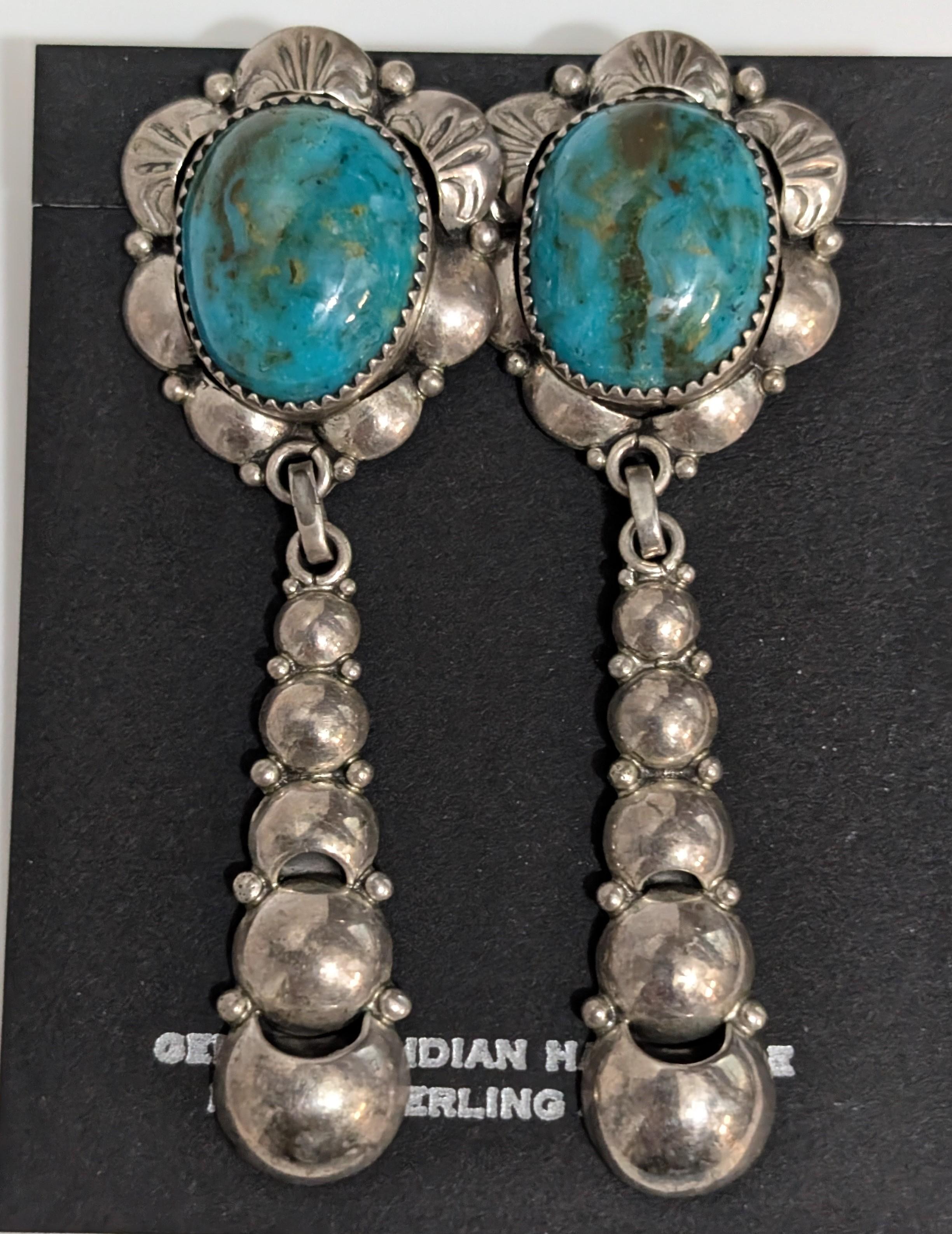 Turquoise Earrings w Dangly Silver Balls