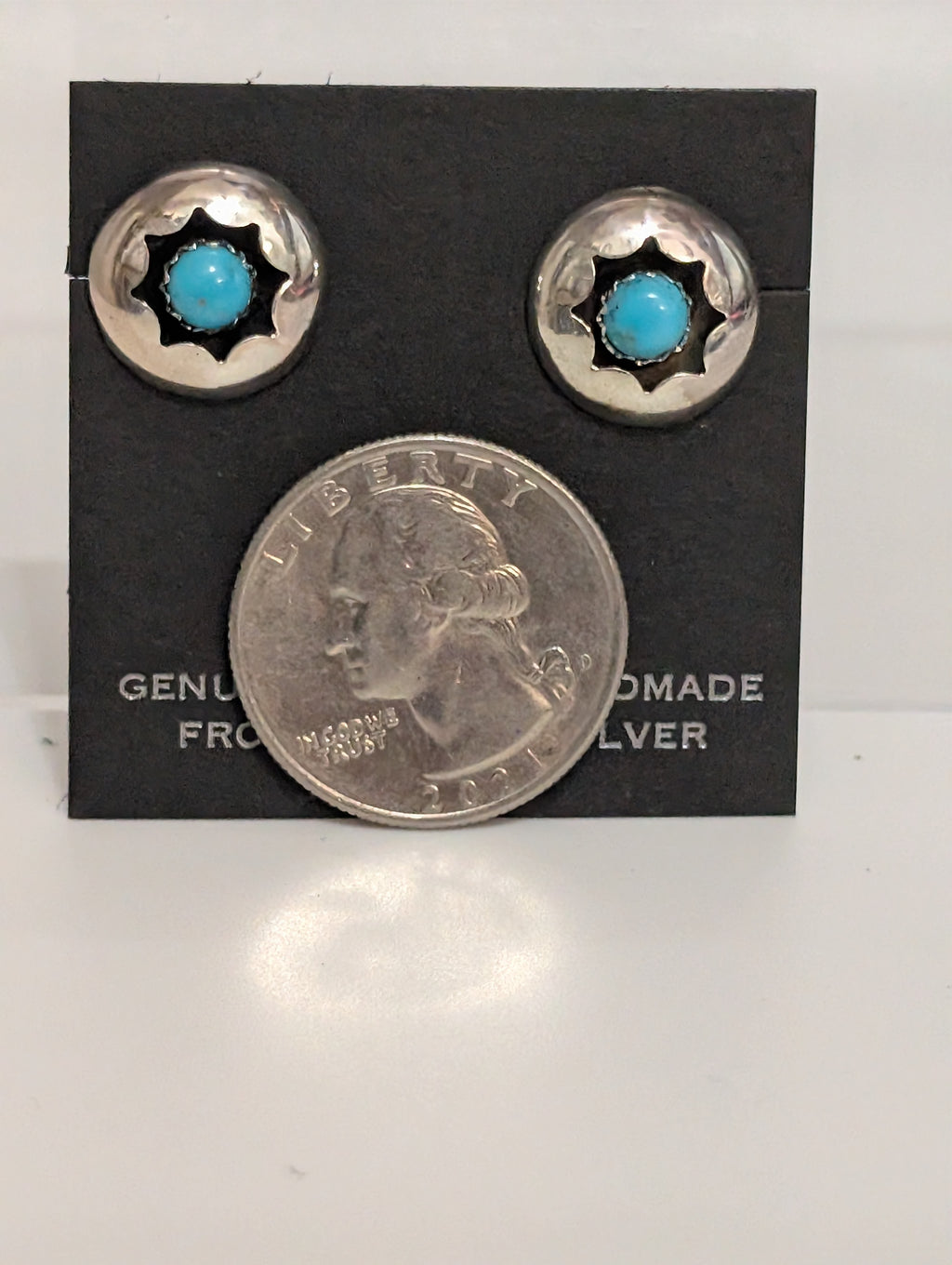 Round Shadow Box Earrings w Turq. Center