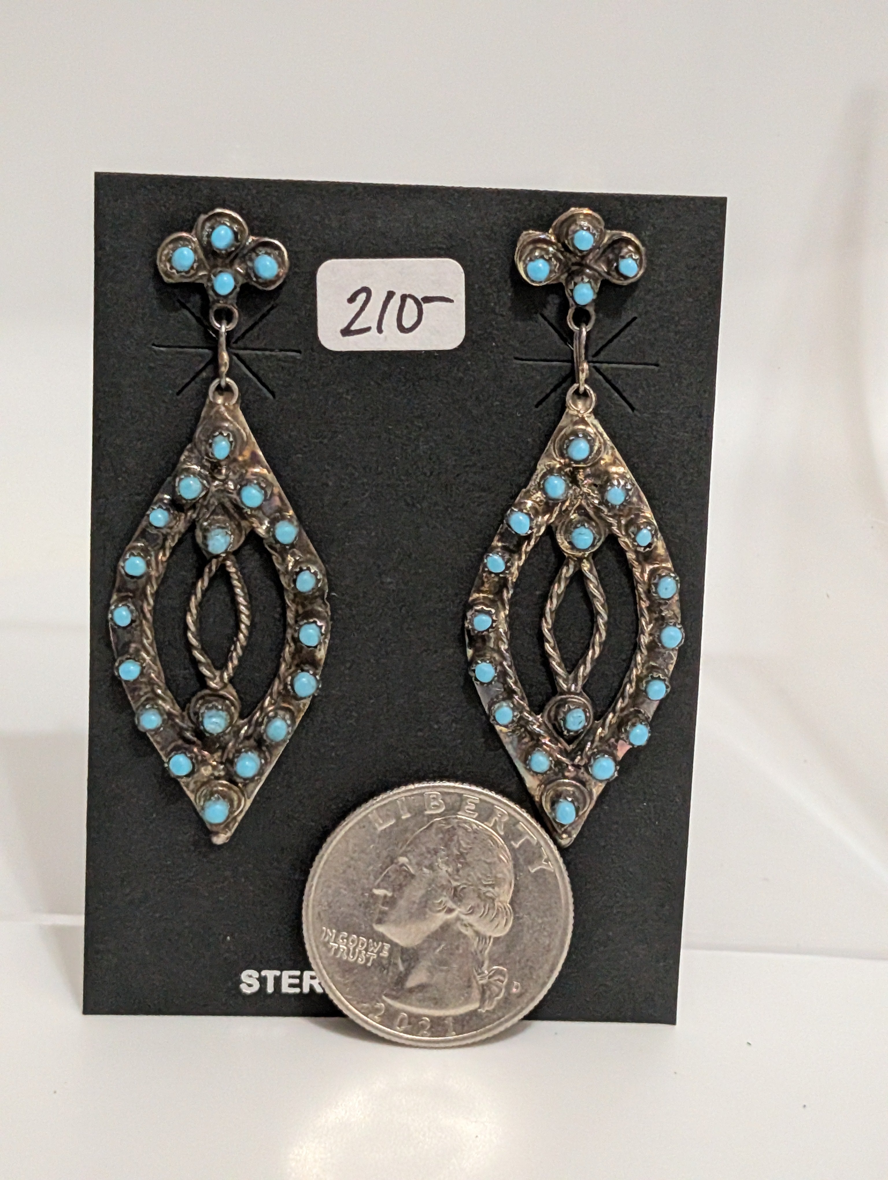 Zuni Needle Point  Earrings, Turquoise