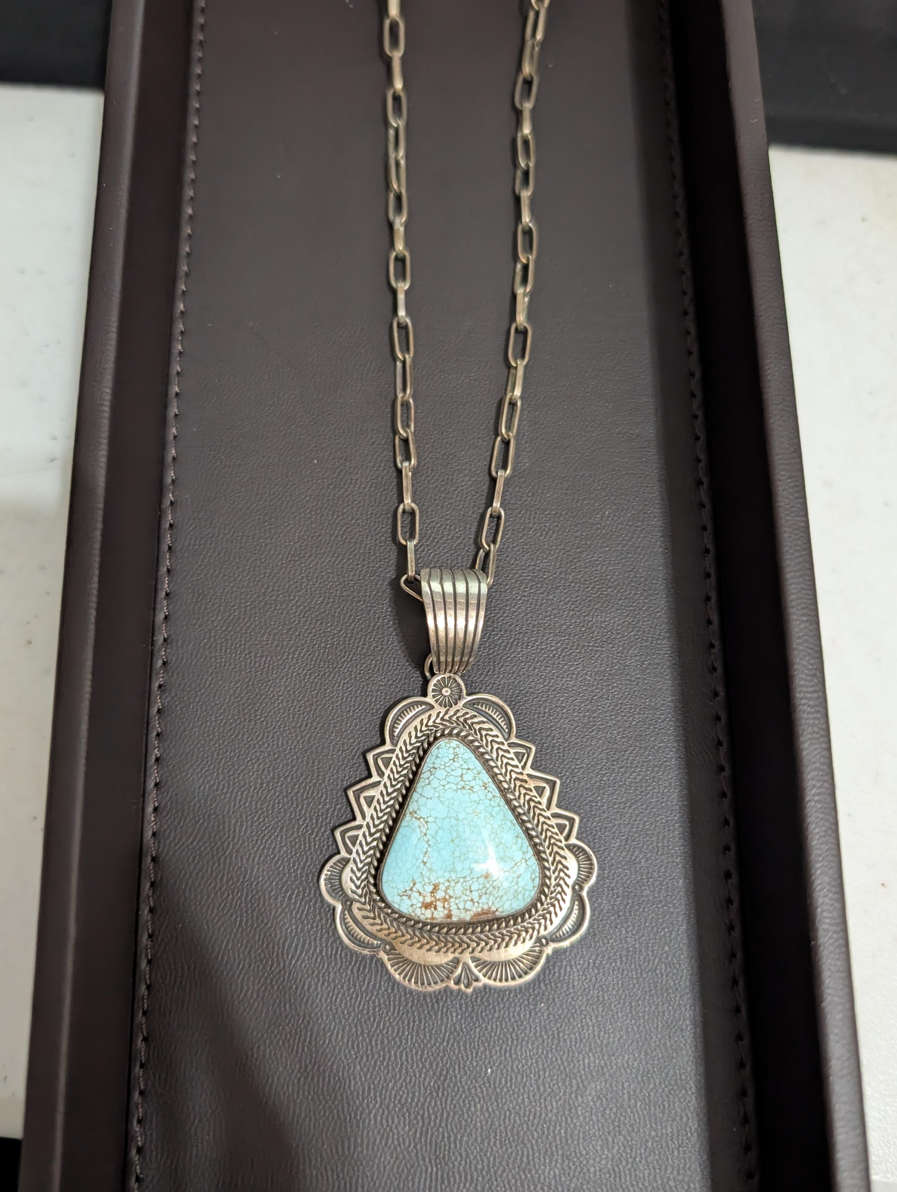 #8 turq. Pendant by A Jake w hand made Chain
