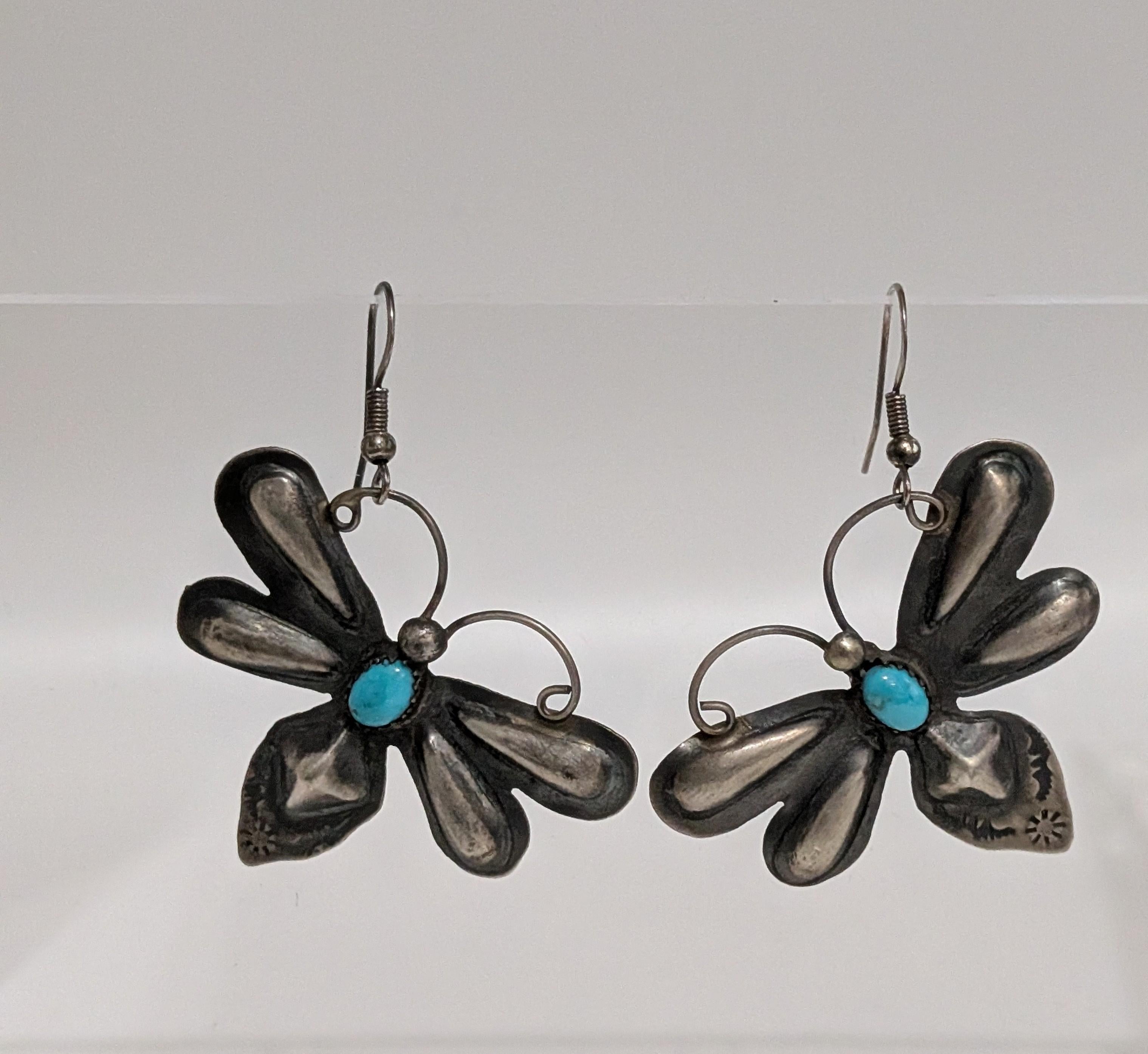 Butterfly Earrings, Sterling silver Turq.