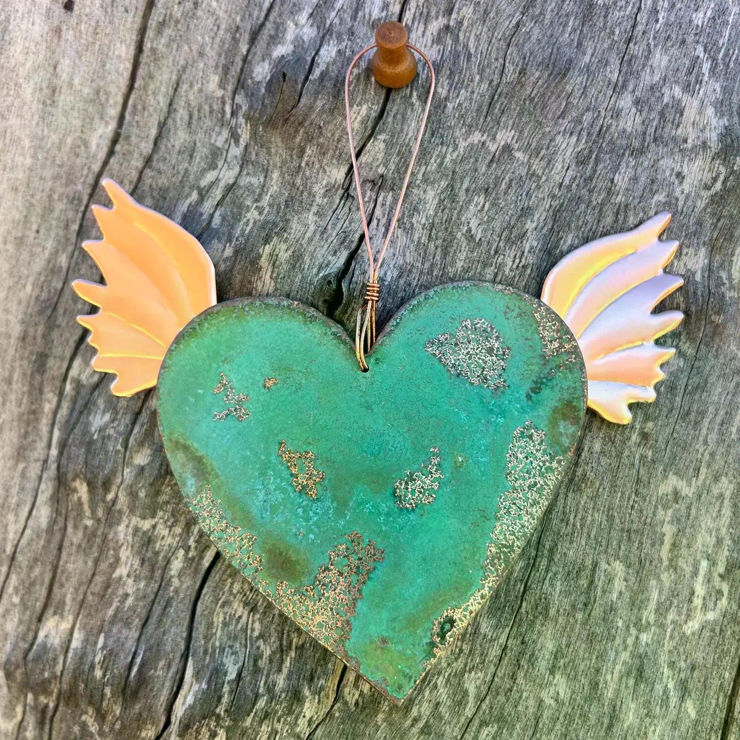 Heart with Wings Copper Christmas Ornament