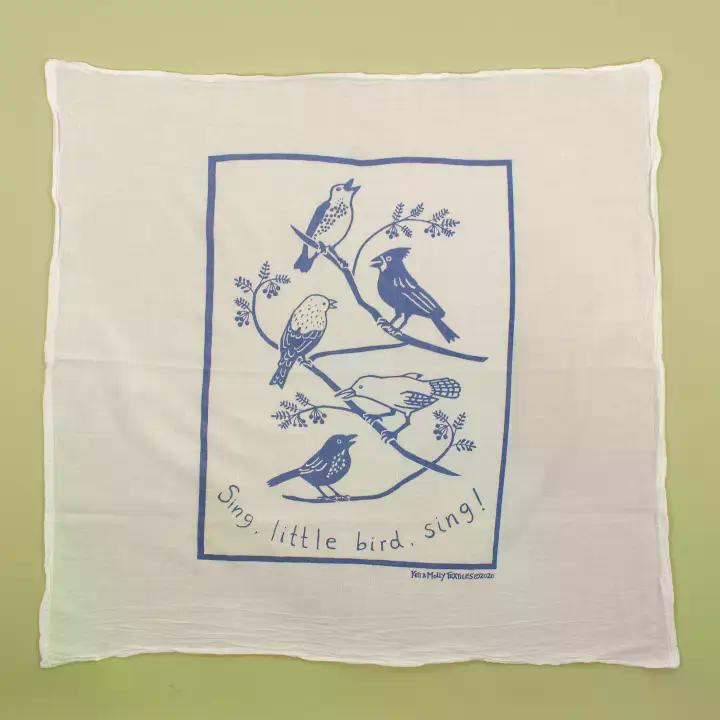 Dish Towel - Songbirds, Steel Blue