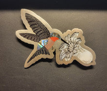 Dale Edaakie Inlay Hummingbird w White Flower Pin, Zuni