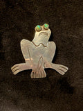 Sterling Silver Frog Pin w Turquoise Eyes