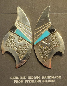 Post Earrings by RB, Running Bear w Turquoise and Onyx