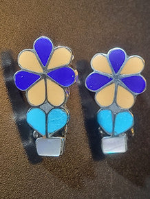 Inlay Flower in a Pot Post Earrings
