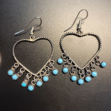 Twisted Silver Hearts with Turquoise Dots at bottom