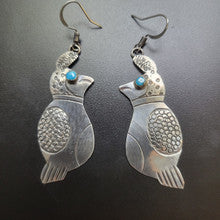 Sterling Silver Quail Earrings w Turq. Eyes