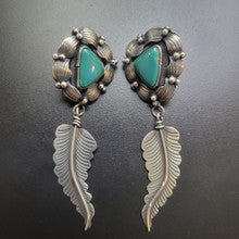 Sterling Silver Feathers w Green Stone