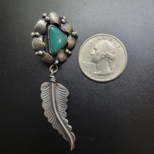 Sterling Silver Feathers w Green Stone