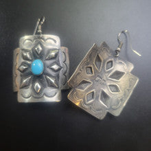 Curved Cross Earrings w Turquoise Center