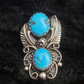 Size 9 Sterling Silver Ring with 2 Turquoise Stones, by HY