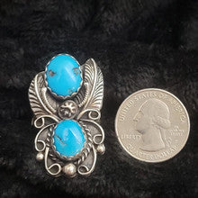 Size 9 Sterling Silver Ring with 2 Turquoise Stones, by HY