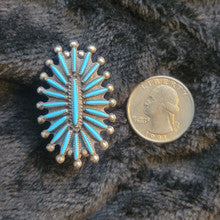 Turquoise Zuni Needle Point Ring by LC Waatsa, Size 9.5
