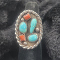 Turquoise and Coral Ring, Size 9