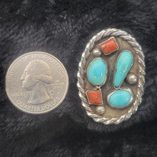 Turquoise and Coral Ring, Size 9